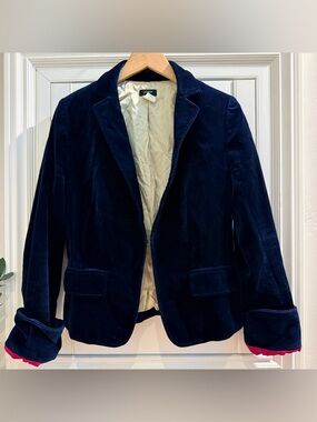 J. Crew Navy Velvet Blazer with Red Trim